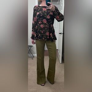 Cabi Charlie Trouser Olive Green Wide-Leg Pants